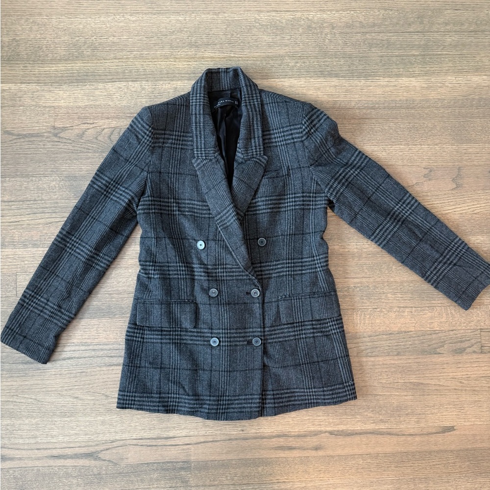 Zara Gray Plaid Double-Breasted Blazer-Size Medium